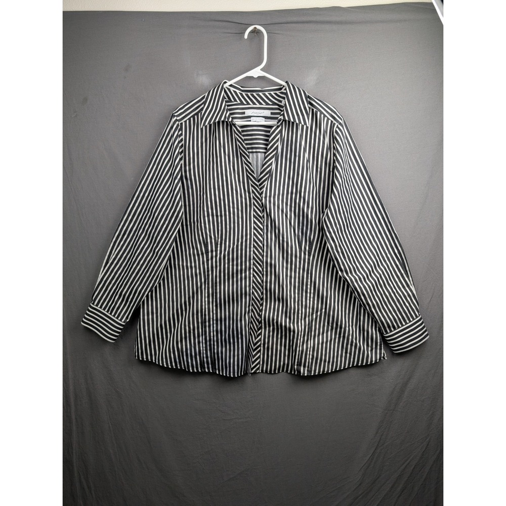 Foxcroft NYC Heritage Non-Iron Striped Button Down Shirt 18W Black White